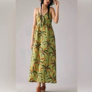 Farm Rio Anthropologie Linen Tropical Maxi Dress